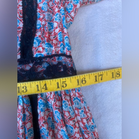 vintage free people floral lace ruffles retro button down mini dress sz 4 - Picture 14 of 15